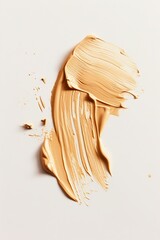 A picture of a smudge yellow color on a white background. a piece of cream skin care make up, AI...