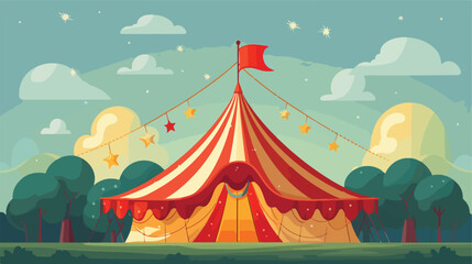 Circus wheel and tent design flat cartoon vector il