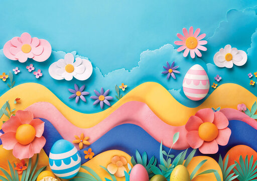 Easter Poster Banner Cover Paper Artwork Background for Greeting or Social media Post. Neo Art Cards E V 9 9