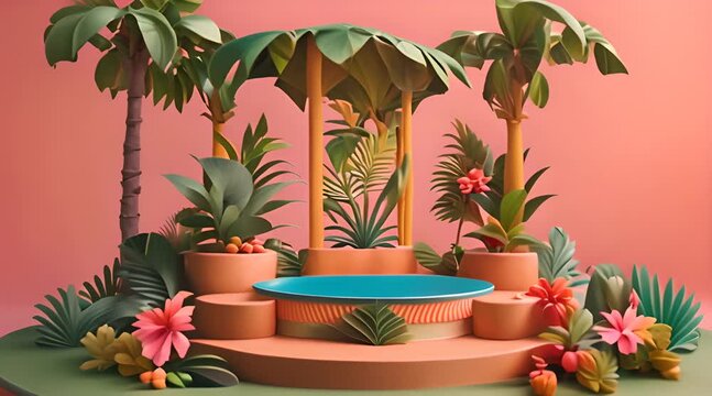 Tropical Showcase - 3D Render of Product Display Podium in Claymation