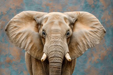 Majestic African Elephant with Large Ears and Tusks on a Textured Blue Background - Wildlife Conservation - Powered by Adobe