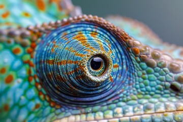 Vibrant Close-up of a Chameleon Eye with Detailed Skin Texture and Vivid Colors in High Resolution