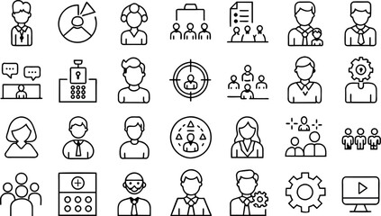 Simple Set of Business Management Related Vector Line Icons. Contains such Icons as Inspector, Personal Quality, Employee Management and more icons