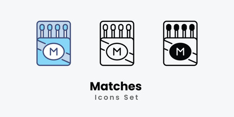 Matches icons thin line and glyph vector icon stock illustration