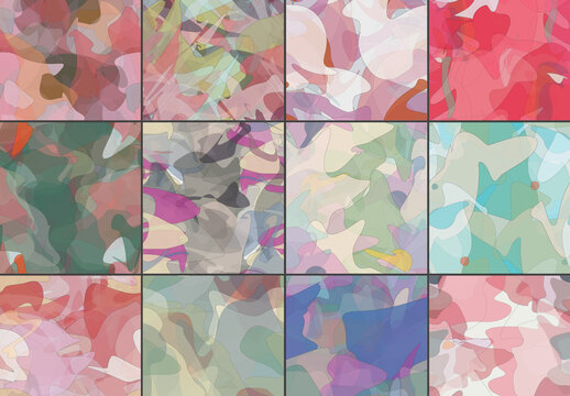 Seamless Pattern Set with Transparent Random Overlapping Wavy Shapes