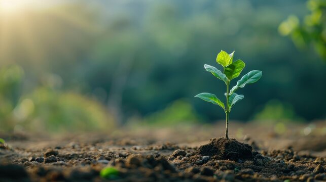 Lonely small green tree plant in the field natural background. AI generated image