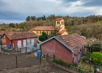 Virgen de La Salud church and Los Cuarteles mining village, Lieres, Siero municipality, Asturias, Spain
