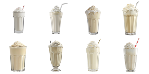 Set of Milk shake float png mockup in 3d without backoground for decoration.