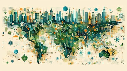 Illustrate a powerful high-angle image highlighting the impact of global health initiatives on addressing worldwide health crises Use a dynamic composition to showcase collaboration, progress, and hop