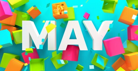 The word "MAY" in bold white letters, surrounded by colorful squares on the right side of the text Generative AI