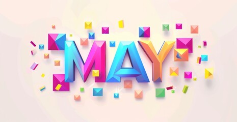 colorful text "MAY" on a white background with square shapes Generative AI