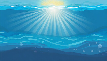 Obraz premium Beautiful blue ocean background with sunlight and undersea scene
