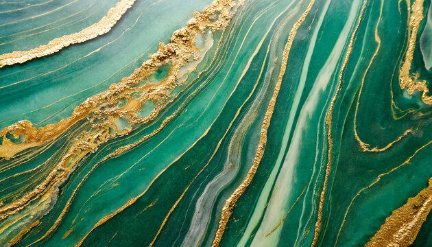 Beautiful background of green marble with the addition of gold