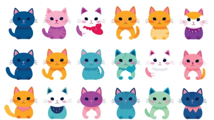 Tuinposter cute funny colorful cats flat style vector  © iclute