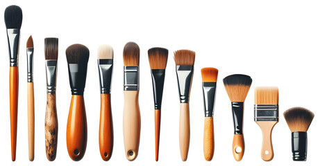 Makeup brushes set isolated on a transparent background.