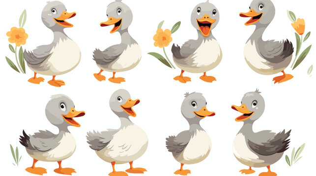 Cute goose. Adorable farm birds in different poses