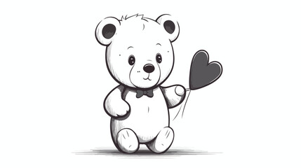 Cute hand drawn monochrome standing teddy bear hold