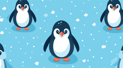 Cute penguin cartoon characters in seamless pattern