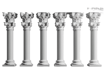 set row white pillars PNG Transparent white background