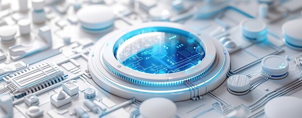 Futuristic Technology Platform with a Glowing Blue Energy Core