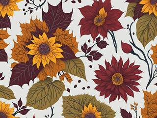 Ilustración patrón floral inspirado en los colores de otoño. AI Generativa - 763595530