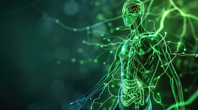 Luminous lymphatic system, immune response visualization, lymph nodes highlight