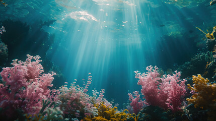 Underwater scene, marine biodiversity, coral clarity