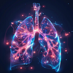 Respiratory radiance, bronchial tree glow, lung visualization, oxygen exchange, detailed alveoli - obrazy, fototapety, plakaty