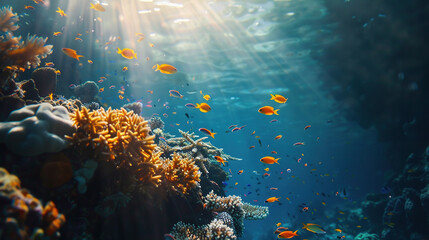 Naklejka na ściany i meble Underwater scene, marine biodiversity, coral clarity