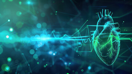 Cardiac coherence, rhythmic heartbeat visualization, stable pulse glow, stress-free heart health - obrazy, fototapety, plakaty