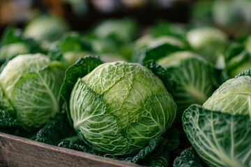 Fototapeta premium Background with a large cabbage field. Ripe harvest on a farm or greenhouse