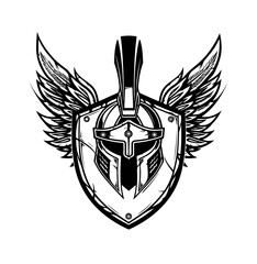 Spartaner Helm Flügel Schild Vektor Gladiator Wappen Sparta Logo Krieger Symbol - obrazy, fototapety, plakaty