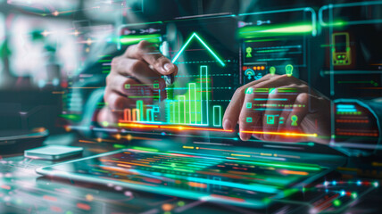 A specialist examines a drawn chart of energy efficiency, featuring green and red indicators for evaluating buildings.