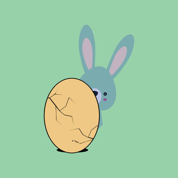 T-shirt design of an Easter egg and rabbit peeking out on a light green background.