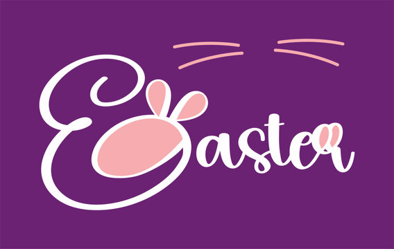 Easter. Typographic design with handwritten word in white and two pink mustaches..