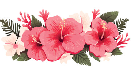 Decorative element with hibiscus flowers and palm l