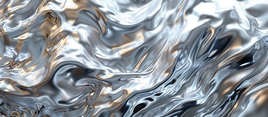Silver wave pattern, shiny and reflective - obrazy, fototapety, plakaty