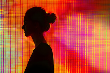 silhouette of a person with a neon lights