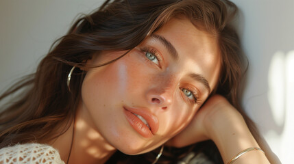 Fototapeta premium portrait of woman at sunset, ai 