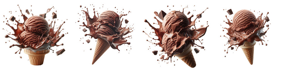 chocolate ice cream isolated png with splash - obrazy, fototapety, plakaty