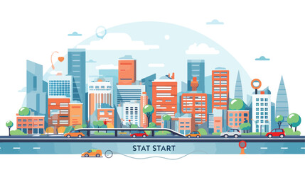 Smart city design flat cartoon vector illustration