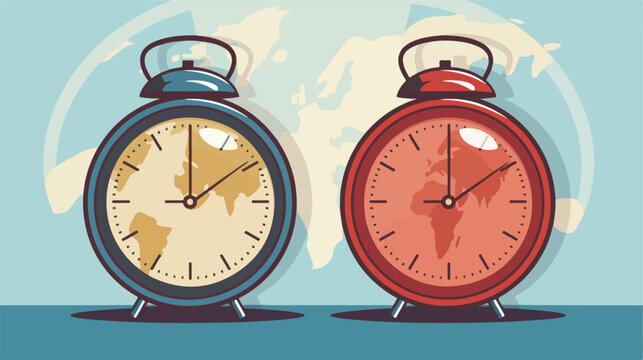 two clocks time zone change icon image flat cartoon