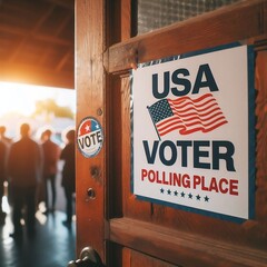 USA Voter Polling Place Door for election day concept created with generative ai