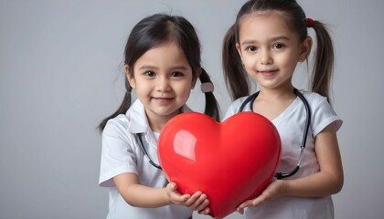 child and adult holding red heart with stethoscope, heart health, health insurance concept, world heart day, world health day, world hypertension day, health insurance created with generative ai