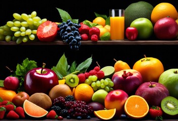 fruit, berry, food, ripe, fresh, healthy, background, healthy eating, tropical, assortment, diet, vitamin, variation, juicy, grape, strawberry, green, isolated, orange, kiwi, apple, group, mix