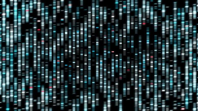Futuristic Human DNA Sequence Analysis On Dark Background. DNA Sequence Analysis For Microbiology Scientific Study. DNA Sequence Analysis Animation. Genetic Research Experiment. Biology