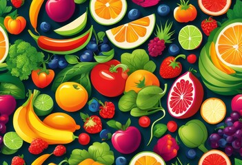 illustration, vibrant plant based diet health benefits fresh fruits concept wellness lifestyle nutrition,  vegetables