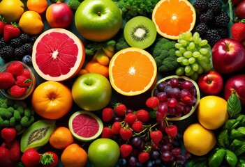 Naklejka na ściany i meble illustration, healthy plant based diet fresh fruits vegetables organic nutrition lifestyle, benefits