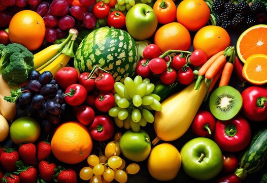 illustration, vibrant fruits vegetables enhancing well being nutritious plant based diet concept, healthy, eating, organic, produce, colors, health,