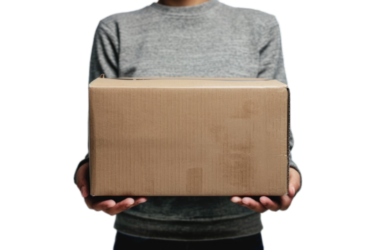 hand hold empty package for mockup for delivery  PNG Transparent white background